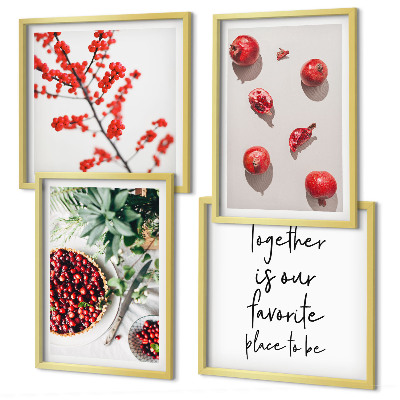 Ensemble de 4 tableaux Fruits rouges des plantes minimalisme