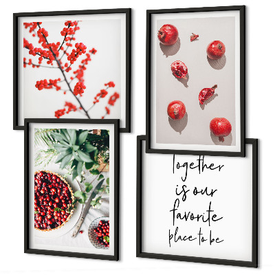 Ensemble de 4 tableaux Fruits rouges des plantes minimalisme