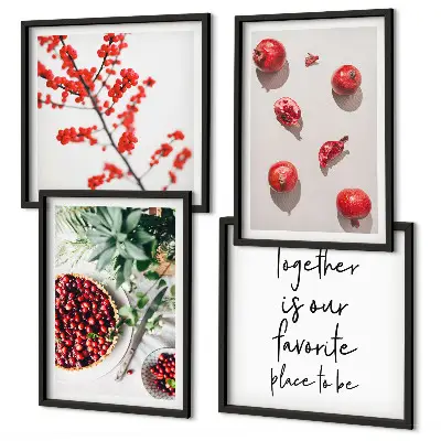 Ensemble de 4 tableaux motifs de fruits rouges au style minimaliste