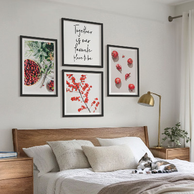 Ensemble de 4 tableaux Fruits rouges des plantes minimalisme