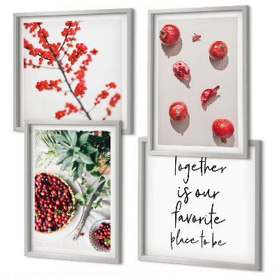 Ensemble de 4 tableaux Fruits rouges des plantes minimalisme