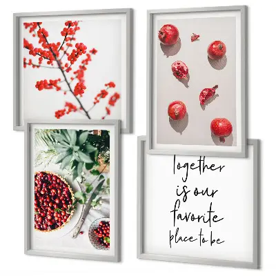 Ensemble de 4 tableaux motifs de fruits rouges au style minimaliste