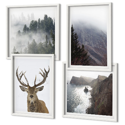 Mur de tableaux Paysage de montagne brouillard cerf