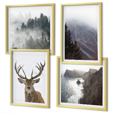 Mur de tableaux Paysage de montagne brouillard cerf
