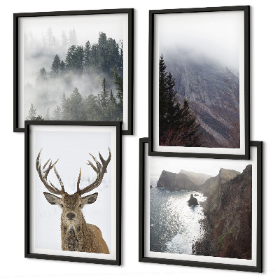 Mur de tableaux Paysage de montagne brouillard cerf