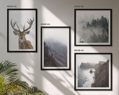 Mur de tableaux Paysage de montagne brouillard cerf