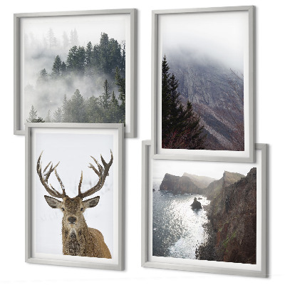 Mur de tableaux Paysage de montagne brouillard cerf