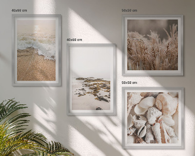Ensemble de 4 tableaux Plage, herbes, vagues, pierres, bohème