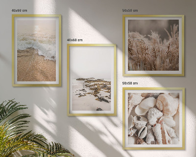 Ensemble de 4 tableaux Plage, herbes, vagues, pierres, bohème