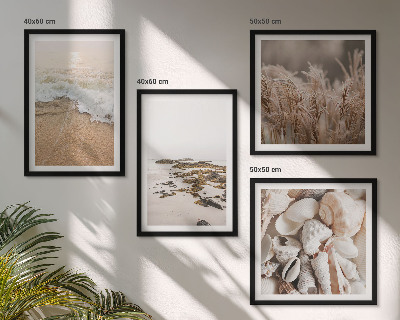 Ensemble de 4 tableaux Plage, herbes, vagues, pierres, bohème