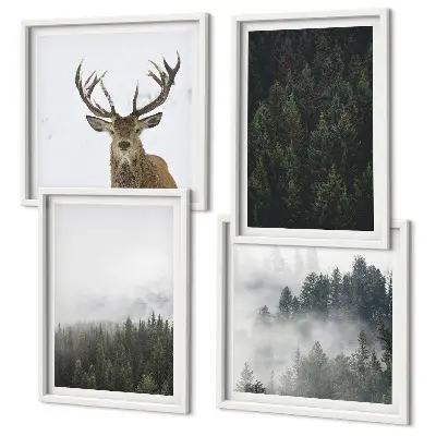 Tableau polyptyque 4 cadres forêts vertes et paysage brumeux