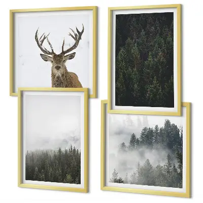 Tableau polyptyque 4 cadres forêts vertes et paysage brumeux