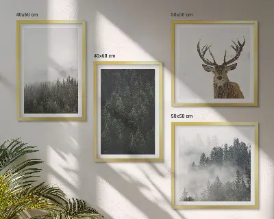 Tableau polyptyque 4 cadres forêts vertes et paysage brumeux