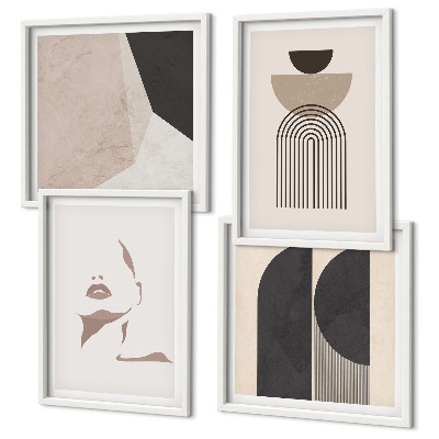 Ensemble de 4 tableaux Motifs abstraits blancs et bruns
