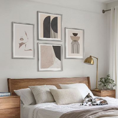 Ensemble de 4 tableaux Motifs abstraits blancs et bruns