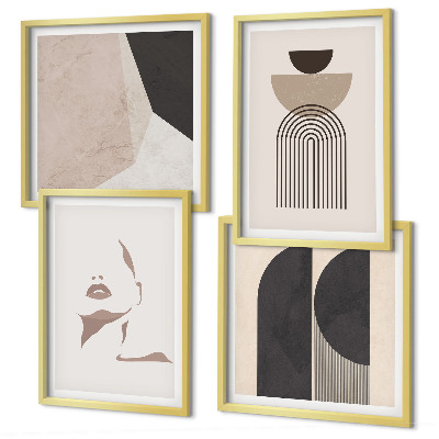Ensemble de 4 tableaux Motifs abstraits blancs et bruns