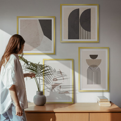 Ensemble de 4 tableaux Motifs abstraits blancs et bruns
