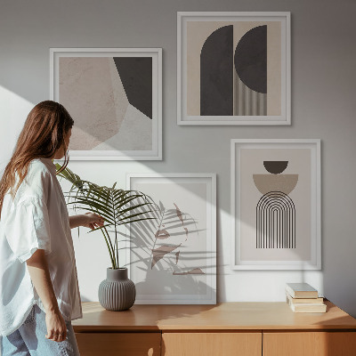 Ensemble de 4 tableaux Motifs abstraits blancs et bruns