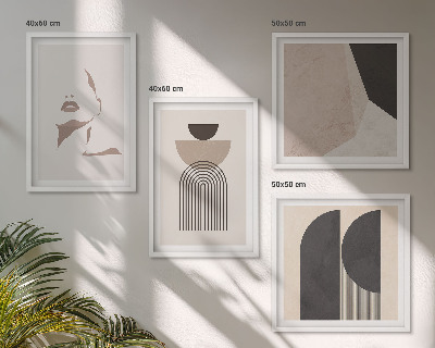 Ensemble de 4 tableaux Motifs abstraits blancs et bruns