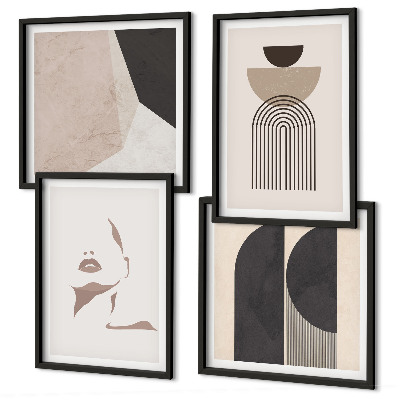 Ensemble de 4 tableaux Motifs abstraits blancs et bruns
