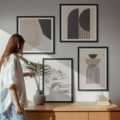 Ensemble de 4 tableaux Motifs abstraits blancs et bruns