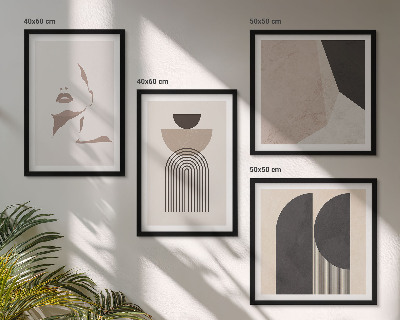 Ensemble de 4 tableaux Motifs abstraits blancs et bruns