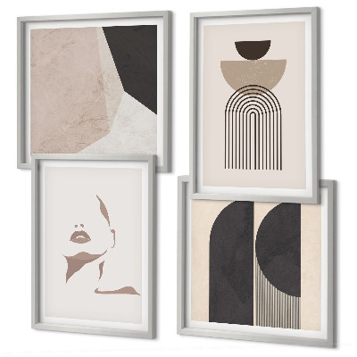 Ensemble de 4 tableaux Motifs abstraits blancs et bruns