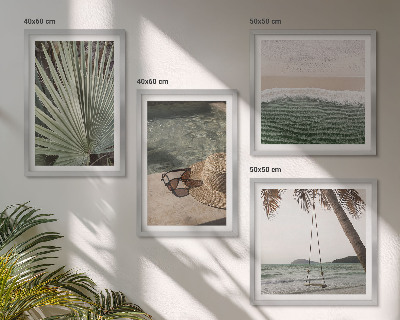 Ensemble de 4 tableaux Vacances à la plage avec balançoire et feuilles