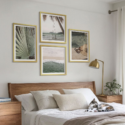 Ensemble de 4 tableaux Vacances à la plage avec balançoire et feuilles