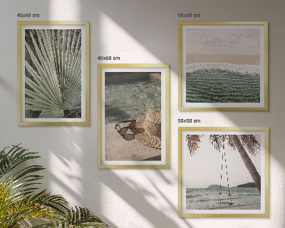 Ensemble de 4 tableaux Vacances à la plage avec balançoire et feuilles