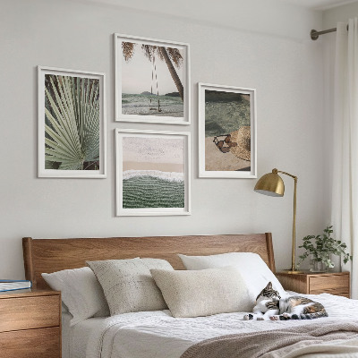 Ensemble de 4 tableaux Vacances à la plage avec balançoire et feuilles