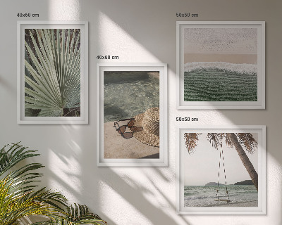 Ensemble de 4 tableaux Vacances à la plage avec balançoire et feuilles
