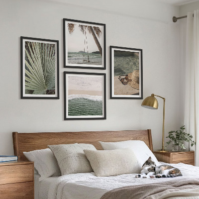 Ensemble de 4 tableaux Vacances à la plage avec balançoire et feuilles