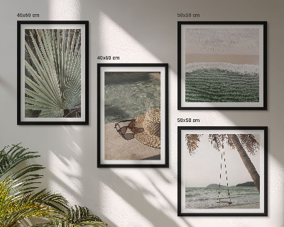 Ensemble de 4 tableaux Vacances à la plage avec balançoire et feuilles