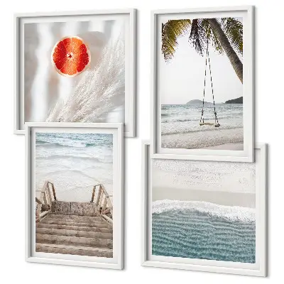 Ensemble de 4 tableaux représentant l'ambiance des escaliers en bois à la plage