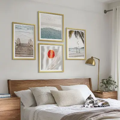 Ensemble de 4 tableaux représentant l'ambiance des escaliers en bois à la plage