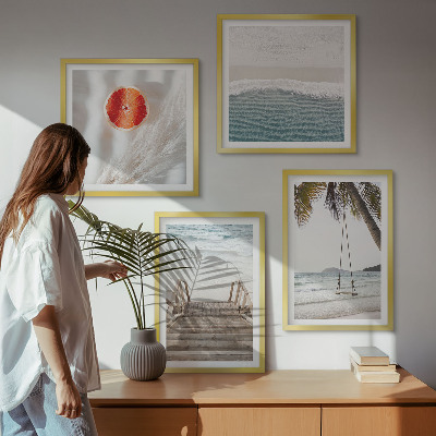 Ensemble de 4 tableaux Ambiance des escaliers en bois de la plage