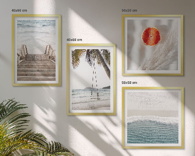Ensemble de 4 tableaux Ambiance des escaliers en bois de la plage
