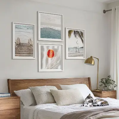 Ensemble de 4 tableaux représentant l'ambiance des escaliers en bois à la plage