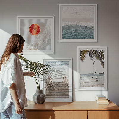 Ensemble de 4 tableaux Ambiance des escaliers en bois de la plage
