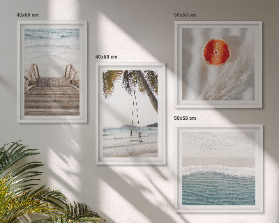 Ensemble de 4 tableaux Ambiance des escaliers en bois de la plage