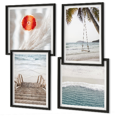 Ensemble de 4 tableaux Ambiance des escaliers en bois de la plage