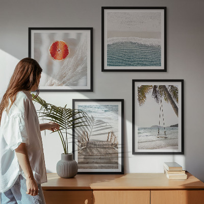Ensemble de 4 tableaux Ambiance des escaliers en bois de la plage