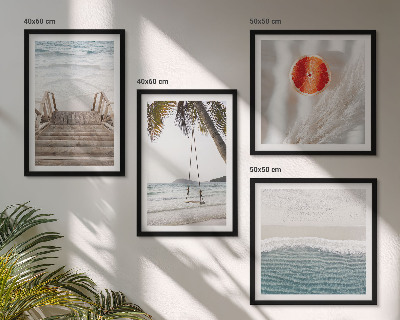 Ensemble de 4 tableaux Ambiance des escaliers en bois de la plage