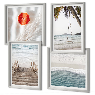 Ensemble de 4 tableaux Ambiance des escaliers en bois de la plage