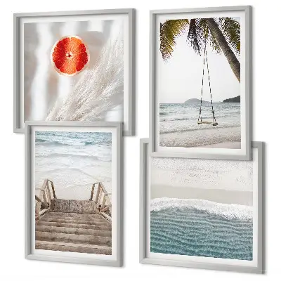 Ensemble de 4 tableaux représentant l'ambiance des escaliers en bois à la plage
