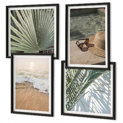 Polyptyque z cadres Chapeau de plage et lunettes de soleil
