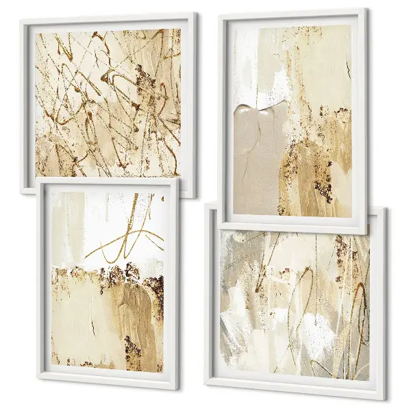 Polyptyque 2 cadres motifs abstraits beige et blanc