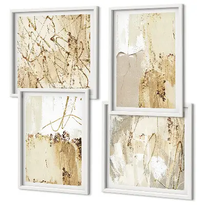 Polyptyque 2 cadres motifs abstraits beige et blanc