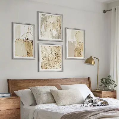 Polyptyque 2 cadres motifs abstraits beige et blanc